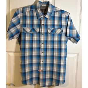 Eddie Bauer Men's Short Sleeve Plaid Shirt Size M | Blue Gray Performance Button